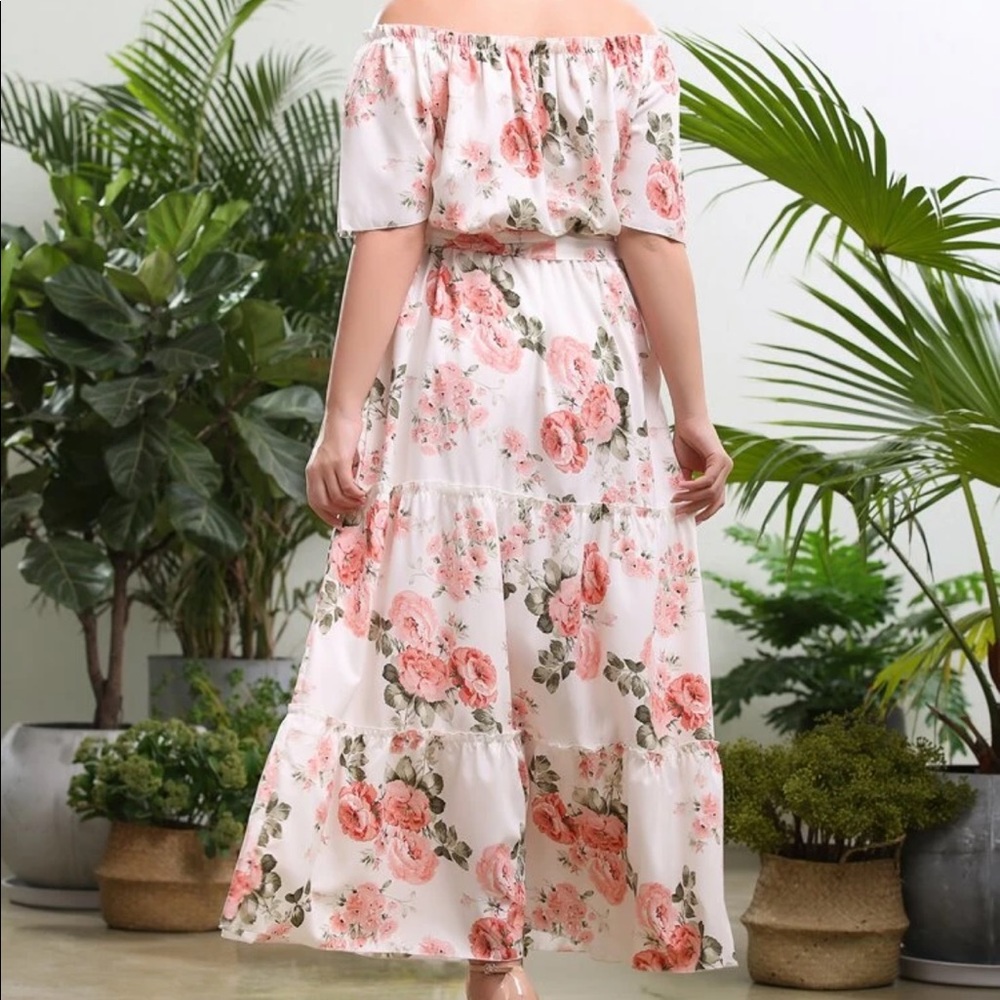 Boho plus floral print belted off shoulder dress - Picture 5 of 7